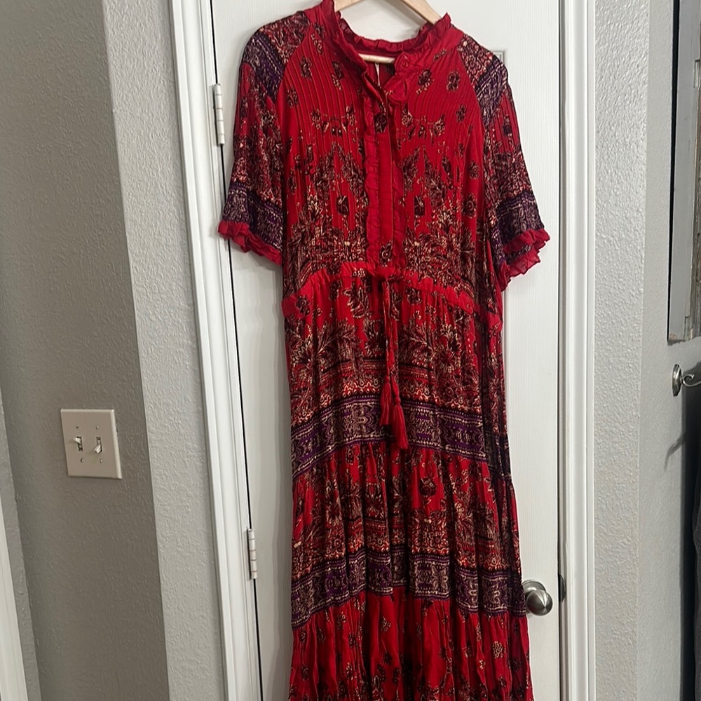 Elegant Red and Purple Bohemian Maxi Dress - Free People